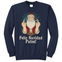 Flip Off Santa Claus Christmas Middle Finger Feliz Navidad Tall Sweatshirt