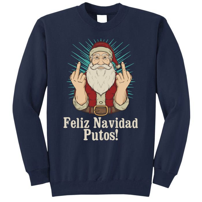 Flip Off Santa Claus Christmas Middle Finger Feliz Navidad Tall Sweatshirt