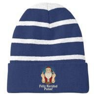 Flip Off Santa Claus Christmas Middle Finger Feliz Navidad Striped Beanie with Solid Band