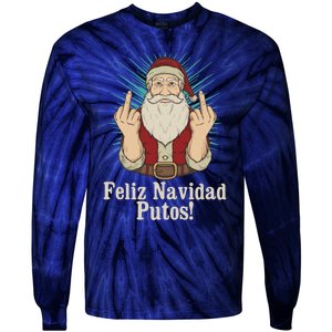 Flip Off Santa Claus Christmas Middle Finger Feliz Navidad Tie-Dye Long Sleeve Shirt