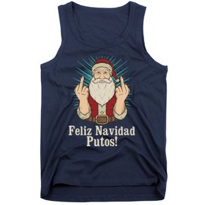 Flip Off Santa Claus Christmas Middle Finger Feliz Navidad Tank Top