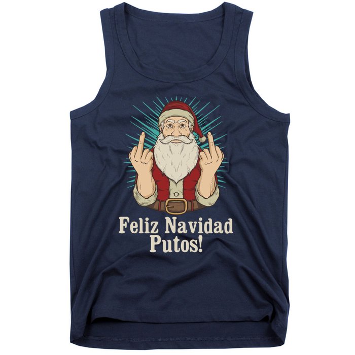 Flip Off Santa Claus Christmas Middle Finger Feliz Navidad Tank Top