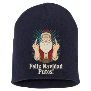 Flip Off Santa Claus Christmas Middle Finger Feliz Navidad Short Acrylic Beanie