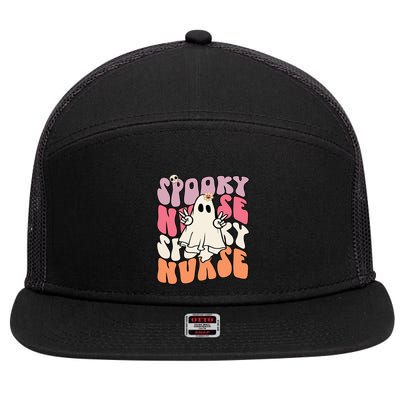 Funny One Spooky Nurse Halloween Nurse Squad Boo Boo Crew Gift 7 Panel Mesh Trucker Snapback Hat