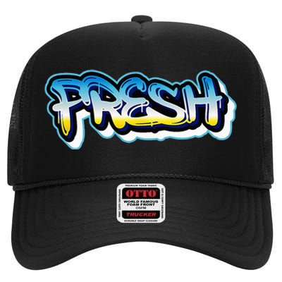 Fresh Old School Graffiti Style Funny Graffiti Graphic High Crown Mesh Back Trucker Hat