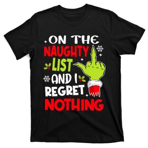 Funny On The List Of Naughty And I Regret Nothing Christmas T-Shirt