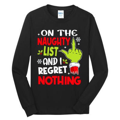 Funny On The List Of Naughty And I Regret Nothing Christmas Tall Long Sleeve T-Shirt