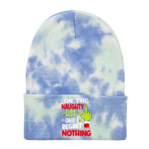 Funny On The List Of Naughty And I Regret Nothing Christmas Tie Dye 12in Knit Beanie