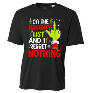 Funny On The List Of Naughty And I Regret Nothing Christmas Cooling Performance Crew T-Shirt