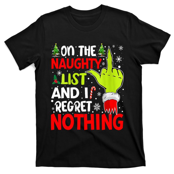 Funny On The List Of Naughty And I Regret Nothing Christmas T-Shirt