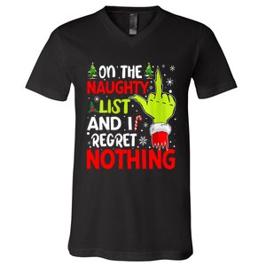 Funny On The List Of Naughty And I Regret Nothing Christmas V-Neck T-Shirt