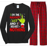 Funny On The List Of Naughty And I Regret Nothing Christmas Long Sleeve Pajama Set