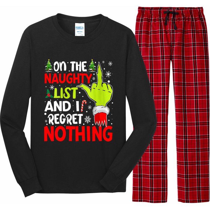 Funny On The List Of Naughty And I Regret Nothing Christmas Long Sleeve Pajama Set