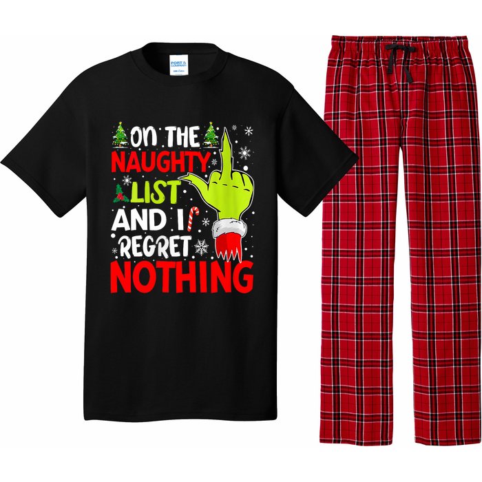 Funny On The List Of Naughty And I Regret Nothing Christmas Pajama Set