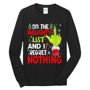 Funny On The List Of Naughty And I Regret Nothing Christmas Tall Long Sleeve T-Shirt