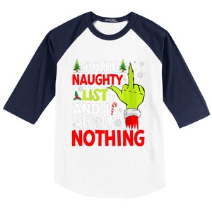 Funny On The List Of Naughty And I Regret Nothing Christmas Baseball Sleeve Shirt