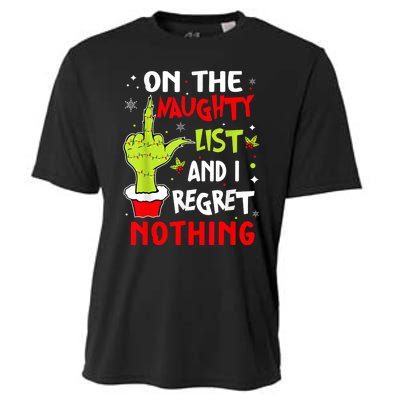 Funny On The List Of Naughty And I Regret Nothing Christmas Cooling Performance Crew T-Shirt