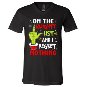 Funny On The List Of Naughty And I Regret Nothing Christmas V-Neck T-Shirt