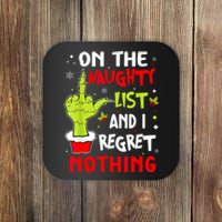 Funny On The List Of Naughty And I Regret Nothing Christmas Coaster