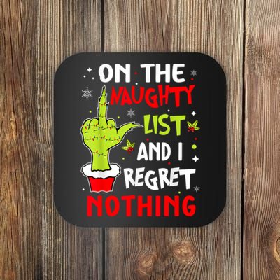 Funny On The List Of Naughty And I Regret Nothing Christmas Coaster