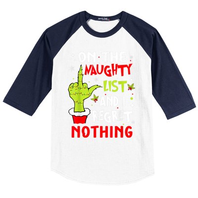 Funny On The List Of Naughty And I Regret Nothing Christmas Baseball Sleeve Shirt