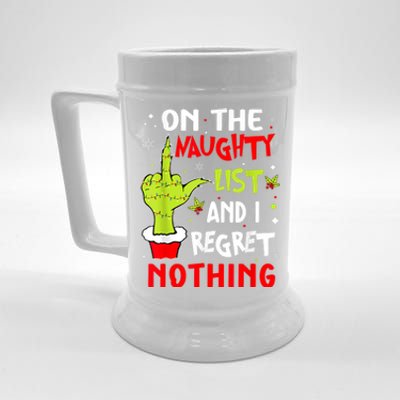 Funny On The List Of Naughty And I Regret Nothing Christmas Beer Stein