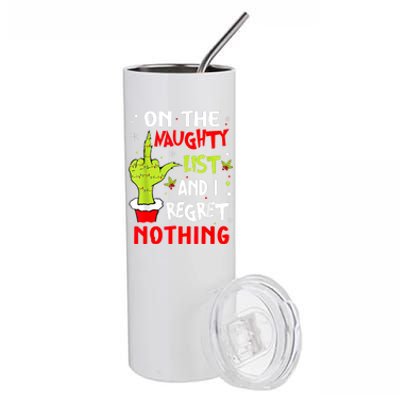 Funny On The List Of Naughty And I Regret Nothing Christmas Stainless Steel Tumbler