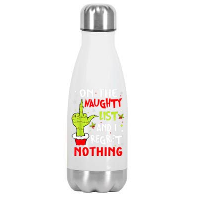 Funny On The List Of Naughty And I Regret Nothing Christmas Stainless Steel Insulated Water Bottle