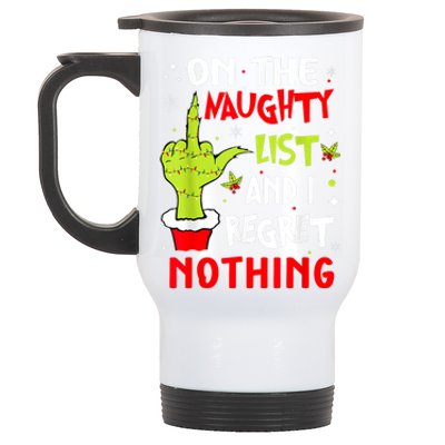 Funny On The List Of Naughty And I Regret Nothing Christmas Stainless Steel Travel Mug