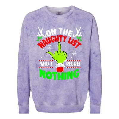 Funny On The List Of Naughty And I Regret Nothing Christmas Colorblast Crewneck Sweatshirt