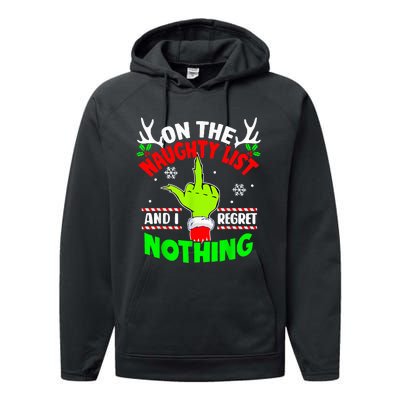 Funny On The List Of Naughty And I Regret Nothing Christmas Performance Fleece Hoodie