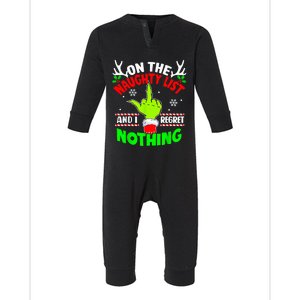 Funny On The List Of Naughty And I Regret Nothing Christmas Infant Fleece One Piece