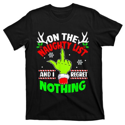 Funny On The List Of Naughty And I Regret Nothing Christmas T-Shirt