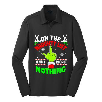 Funny On The List Of Naughty And I Regret Nothing Christmas Silk Touch Performance Long Sleeve Polo