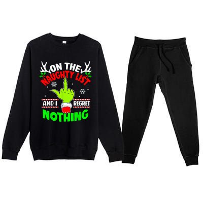 Funny On The List Of Naughty And I Regret Nothing Christmas Premium Crewneck Sweatsuit Set