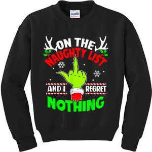 Funny On The List Of Naughty And I Regret Nothing Christmas Kids Sweatshirt