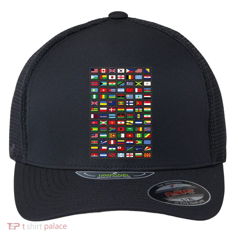 Flags Of The Countries Of The World International Earth Day Flexfit Unipanel Trucker Cap