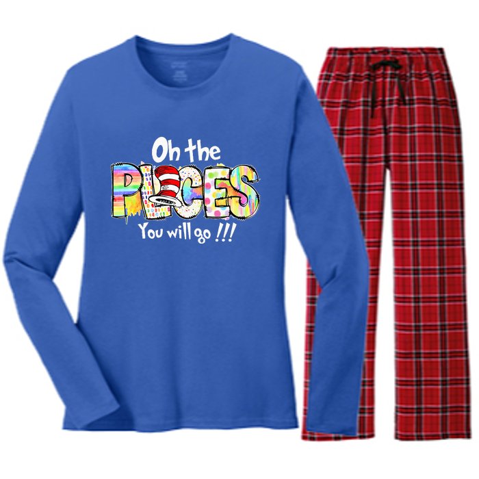 Funny Oh The Places Youll Go When You Read Women's Long Sleeve Flannel Pajama Set 