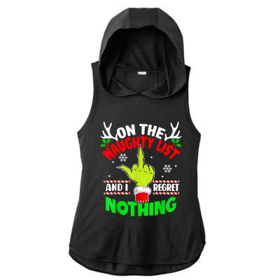 Funny On The List Of Naughty And I Regret Nothing Christmas Ladies PosiCharge Tri-Blend Wicking Draft Hoodie Tank