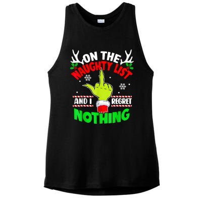 Funny On The List Of Naughty And I Regret Nothing Christmas Ladies PosiCharge Tri-Blend Wicking Tank