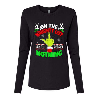 Funny On The List Of Naughty And I Regret Nothing Christmas Womens Cotton Relaxed Long Sleeve T-Shirt