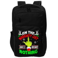 Funny On The List Of Naughty And I Regret Nothing Christmas Impact Tech Backpack