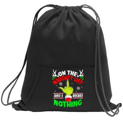 Funny On The List Of Naughty And I Regret Nothing Christmas Sweatshirt Cinch Pack Bag