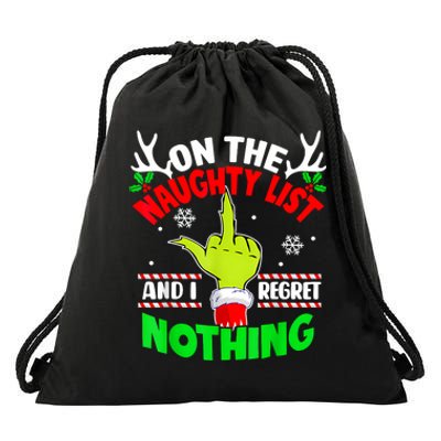 Funny On The List Of Naughty And I Regret Nothing Christmas Drawstring Bag