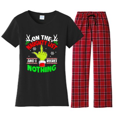 Funny On The List Of Naughty And I Regret Nothing Christmas Women's Flannel Pajama Set