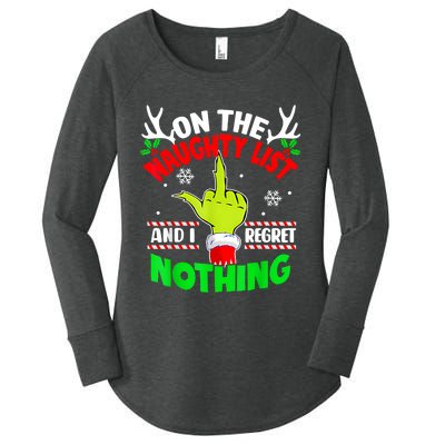 Funny On The List Of Naughty And I Regret Nothing Christmas Women's Perfect Tri Tunic Long Sleeve Shirt