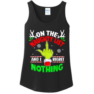 Funny On The List Of Naughty And I Regret Nothing Christmas Ladies Essential Tank