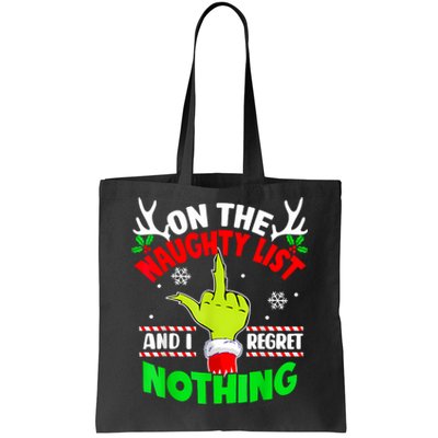 Funny On The List Of Naughty And I Regret Nothing Christmas Tote Bag