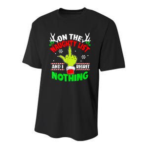 Funny On The List Of Naughty And I Regret Nothing Christmas Youth Performance Sprint T-Shirt