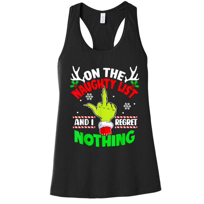 Funny On The List Of Naughty And I Regret Nothing Christmas Women's Racerback Tank